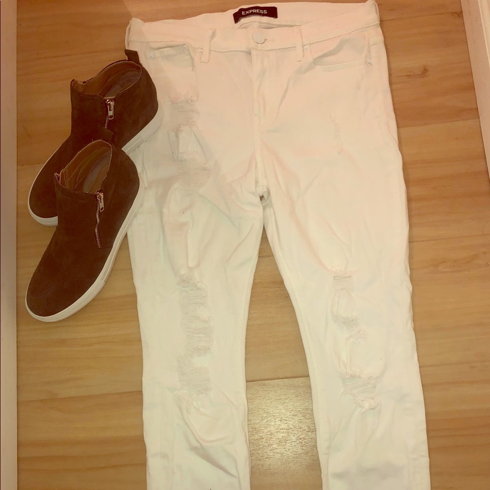 Express women’s mid-rise ripped skinny ankle jeans